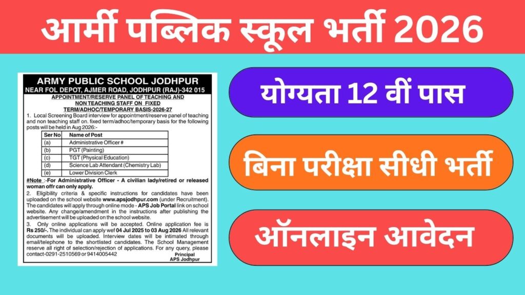 Army Public School Jodhpur Bharti 2026